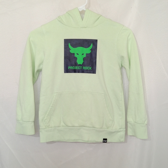 Under Armour Project Rock Rival Fleece Hoodie Sweatshirt Green Youth Sz S - Picture 2 of 9
